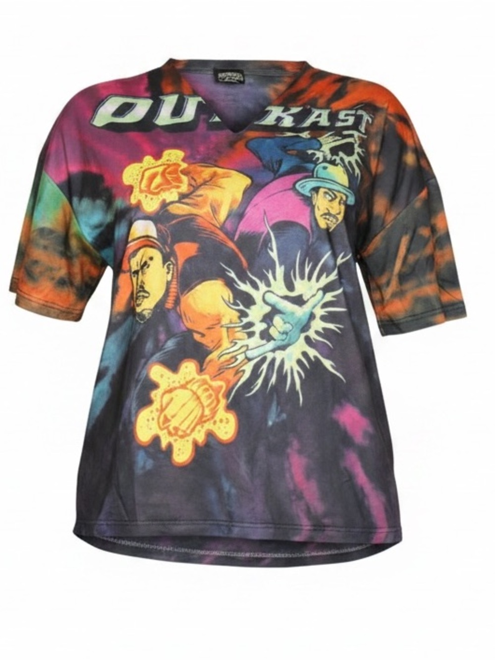 Outkast Sublimation Print Fashion Top Tie Dye V-Neck Graphic Stretch NWT